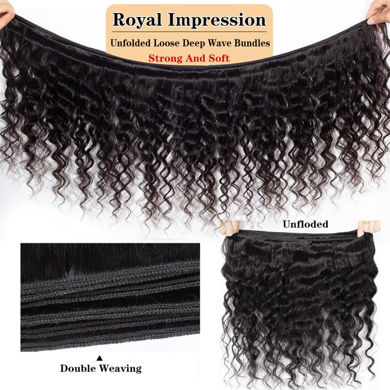 ROYAL IMPRESSION 12A Loose Wave Bundles Human Hair 14" 16" 18" 20" 400g 100% Unprocessed Brazilian Virgin Hair Loose Deep Wave Human Hair Weave Bundles Natural Color - Image 4